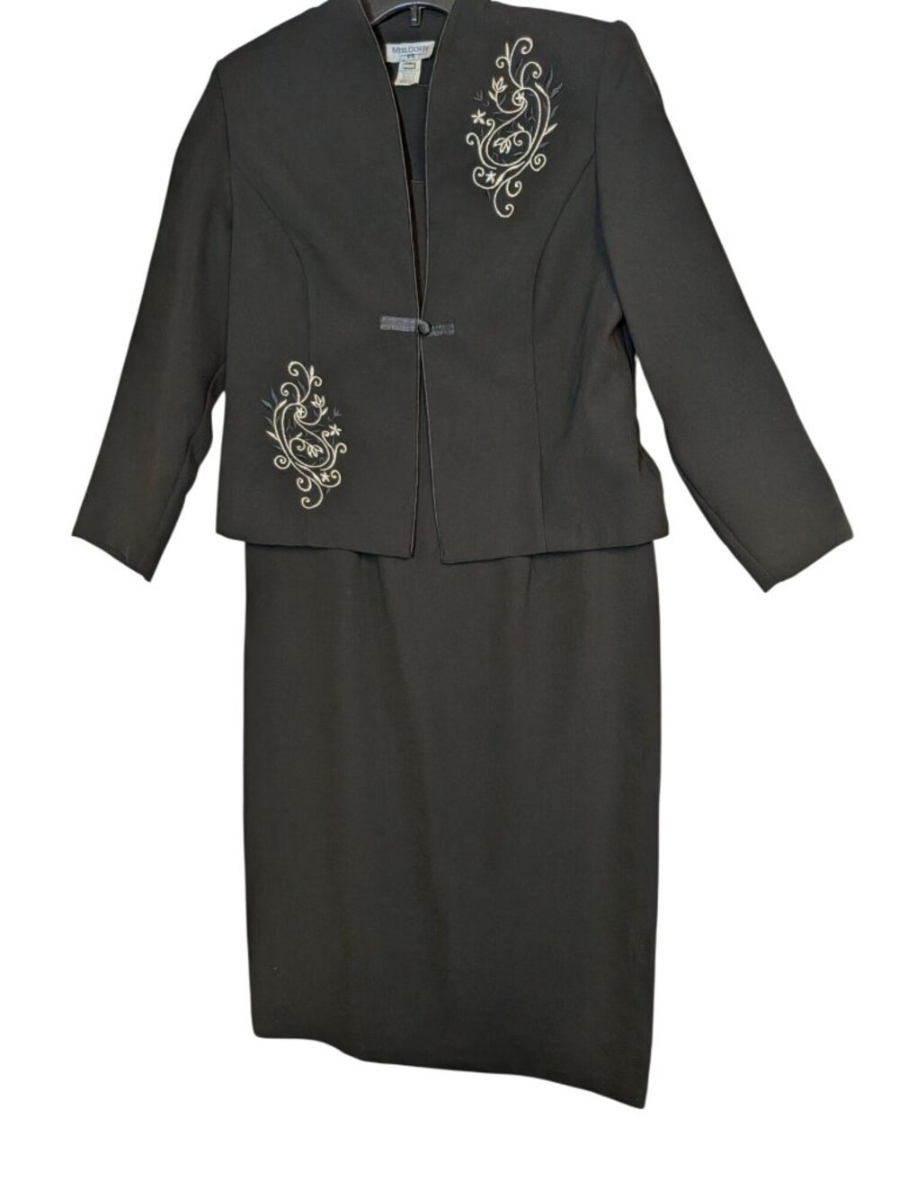 Miss Dorby Black Embroidered Jacket Dress Set Size 14 Womens Elegant Office Styl